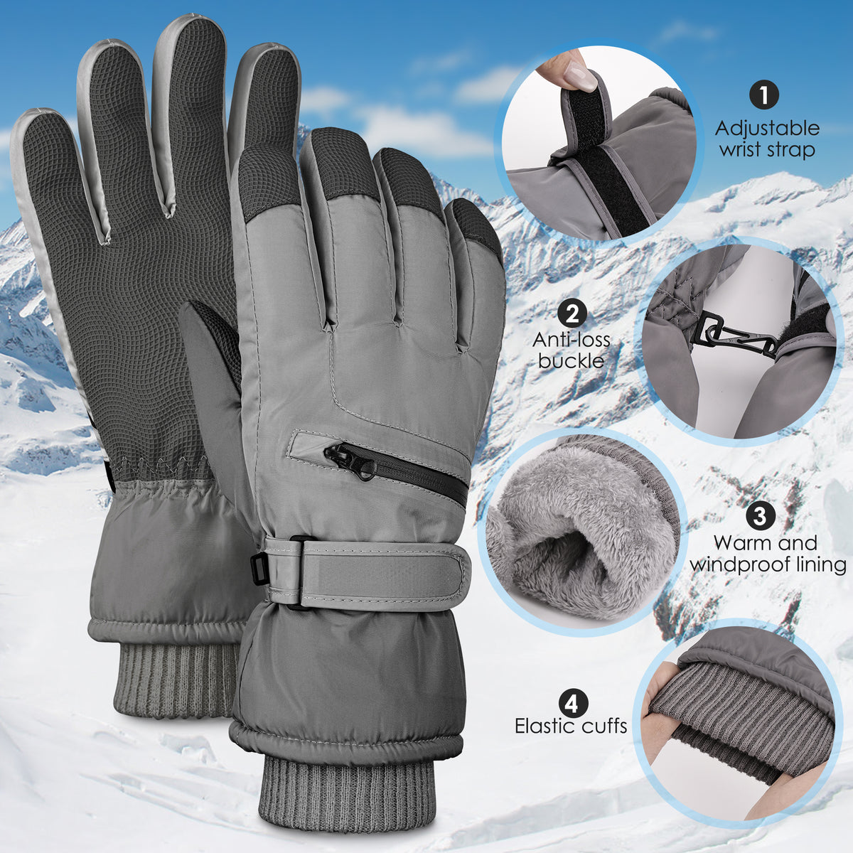 REDESS Winter Gloves for Men and Women with Touch Screen Waterproof for Ski Black