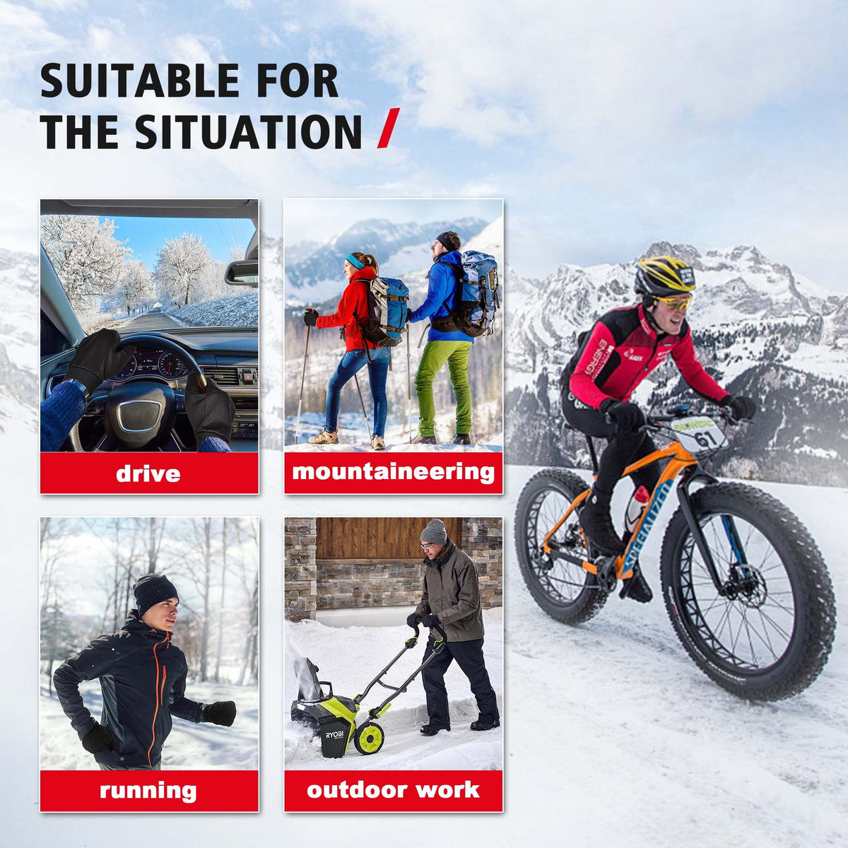 REDESS Winter Gloves for Men & Women, Touch Screen Warm Fleece Lined Gloves, Water?Resistant Windproof Non?Slip Daily Cold Weather Gloves
