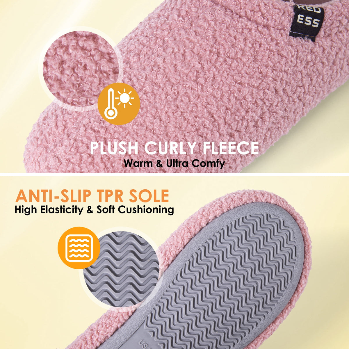 REDESS Slippers for women, Closed Back Curly Fleece Indoor House Shoes