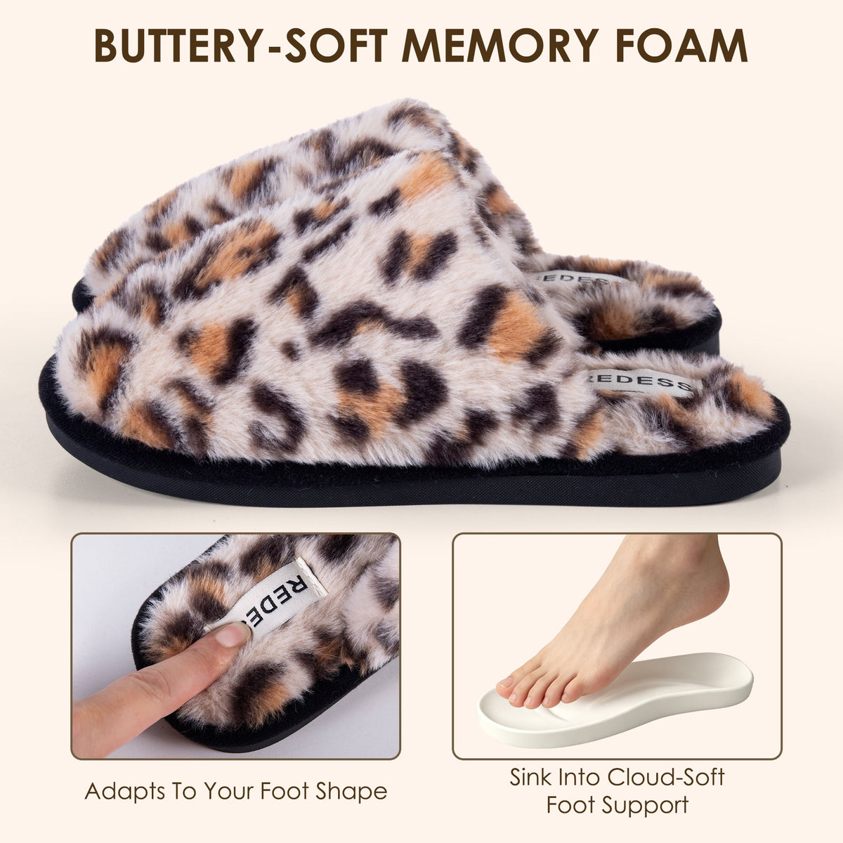REDESS Womens Faux Fur Clog Slippers, Memory Foam Cozy House Slippers