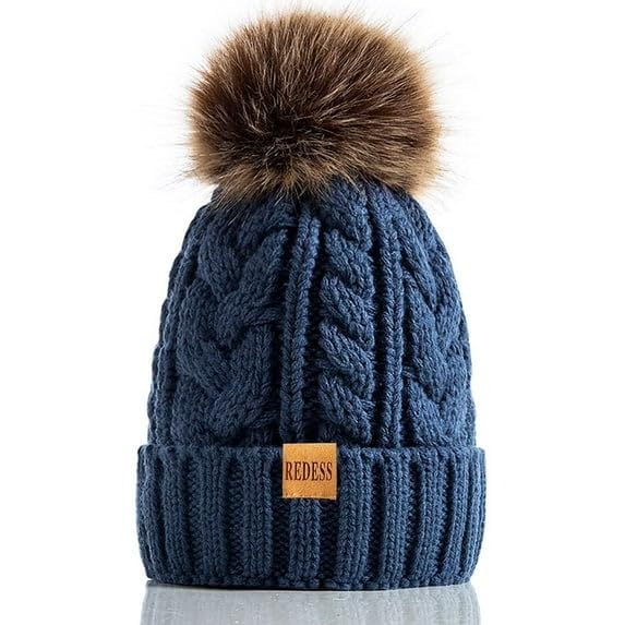 REDESS Women Winter Pompom Beanie Hat with Warm Fleece Lined, Thick Slouchy Knit Skull Ski Cap