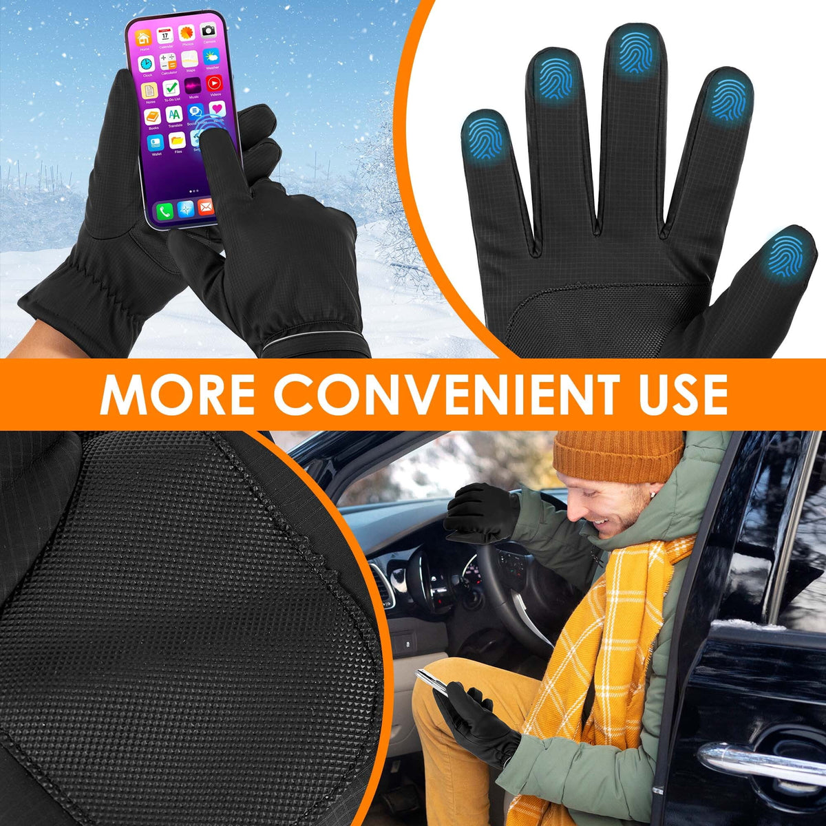 REDESS Unisex Winter Waterproof Black Gloves for Men and Women for Ski Driving Running Cycling Cold Weather