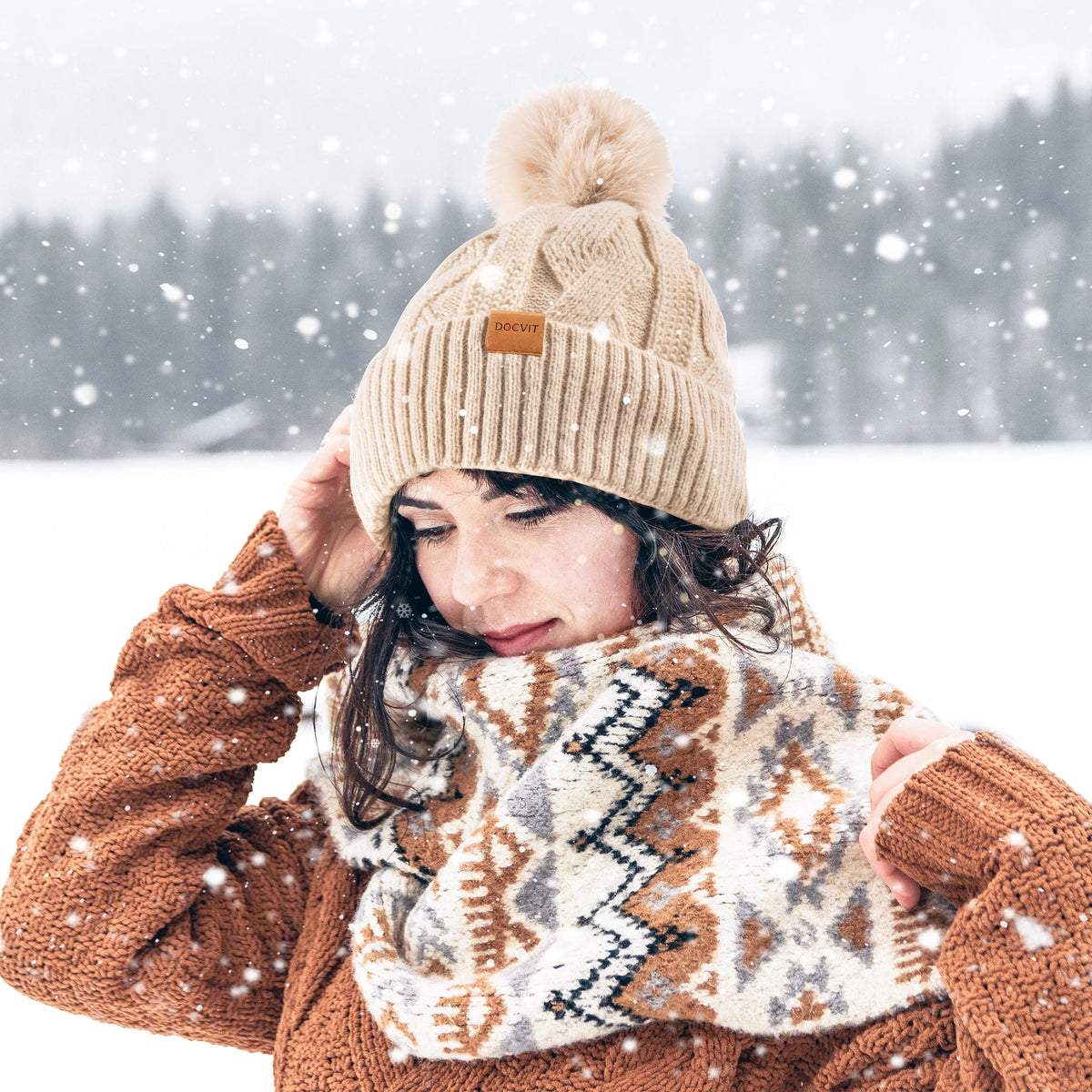 REDESS Beanie Hats for Women,Winter Warm Knitted Fleece Lined Hats Black