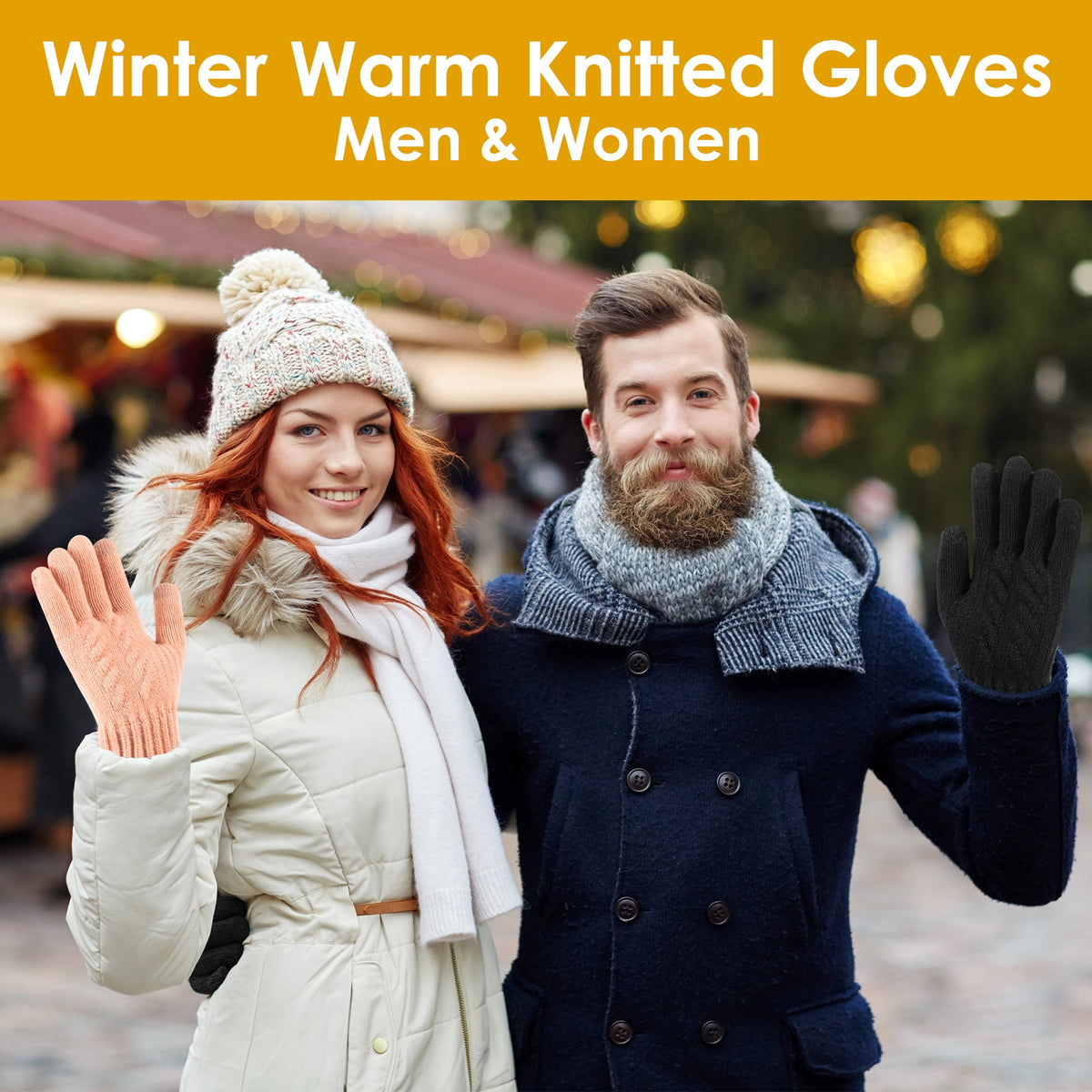 REDESS Winter Gloves for Women and Men with Touch Screen Thermal Knit Black Gloves.