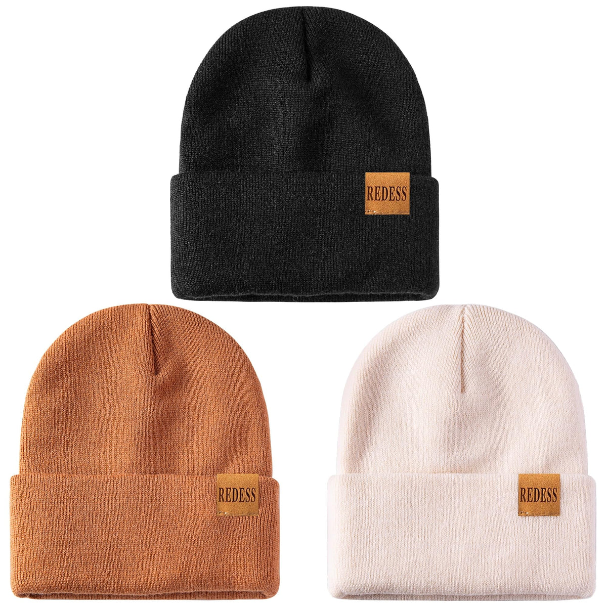 REDESS 3 pack Kids Warm Winter Knit Cuffed Beanie Hat for Boy and Girl 0-3 Year Old