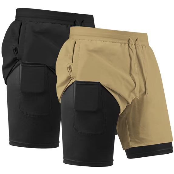 REDESS Men's Shorts with compression liner Athletic Running Workout Gym Activewear Basketball Shorts for Men,Navy Blue,2 Pcs