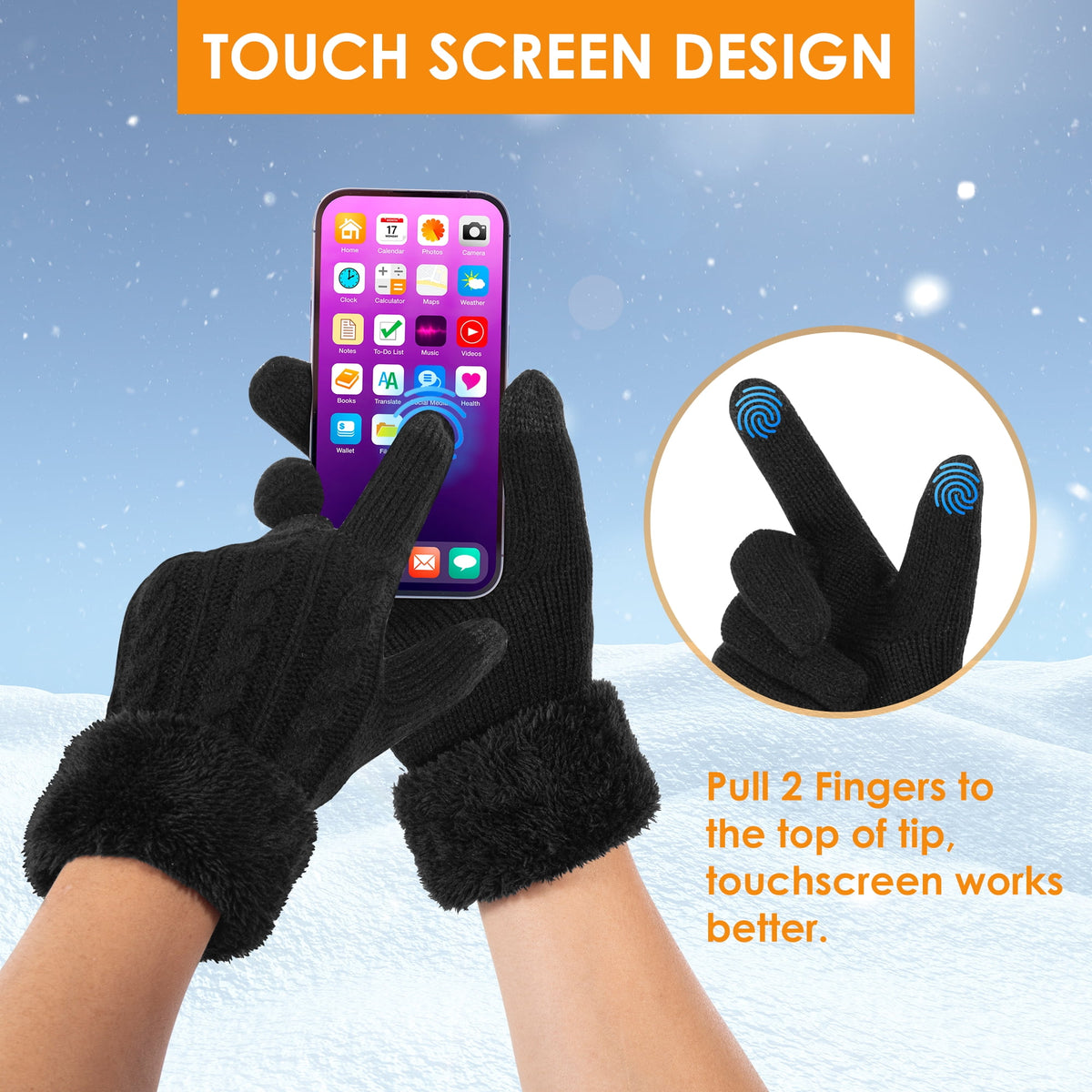 REDESS Women's Thermal Winter Gloves with Fleece Lining & Touch Screen,Black