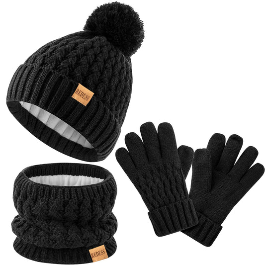 REDESS Unisex Kids Winter Beanie Hat, Gloves and Scarf Set, Acrylic, Multicolor, 3-9 Years