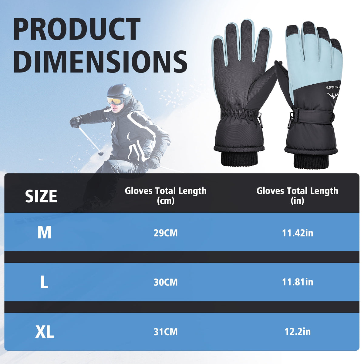 REDESS Unisex Winter Waterproof Touchscreen Ski Gloves for Men and Women, Black