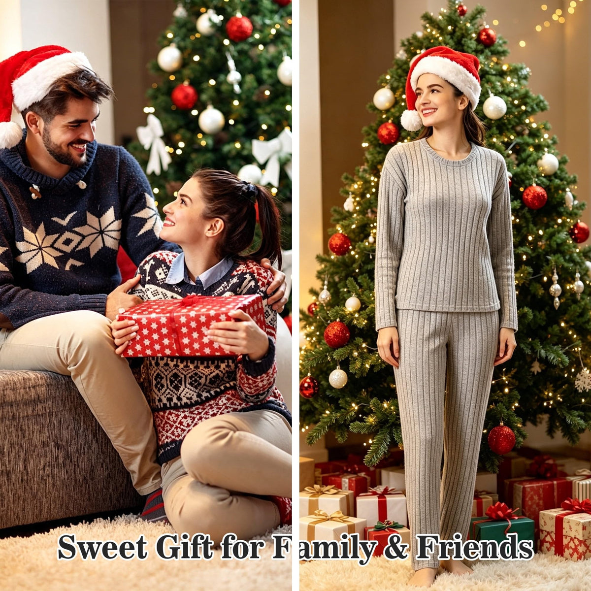 REDESS Womens Pajama Sets, Ribbed Knit 2 Piece Matching Loungewear, Long Sleeve Crew Neck Top & Drawstring Waist Pants, Casual Lounge Sets for Women Sleepwear, S‑XXL
