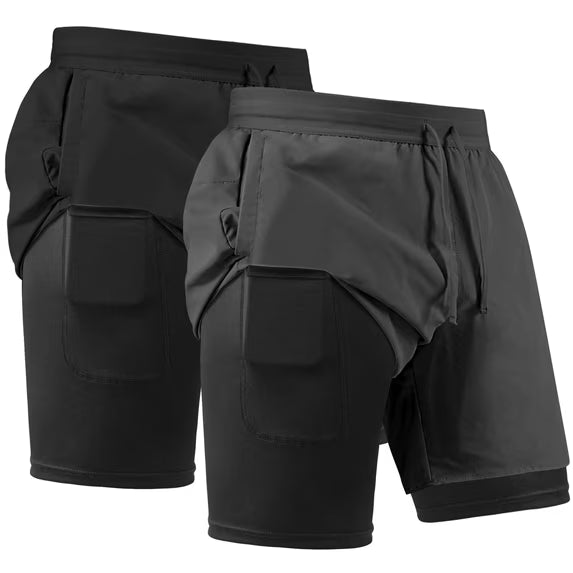 REDESS Men's Shorts with compression liner Athletic Running Workout Gym Activewear Basketball Shorts for Men,Navy Blue,2 Pcs