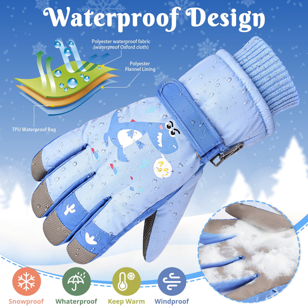REDESS Kids Winter Gloves With Touch Screen Waterproof for Boy and Girl Sports,Skiing,Dark Blue