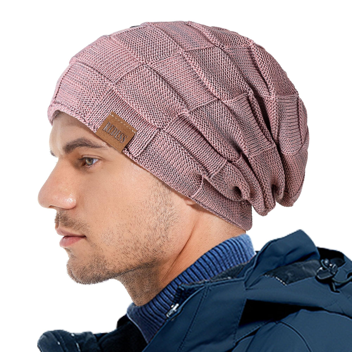 REDESS Beanie Hat for Men and Women Winter Warm Hats Knit Slouchy Thick Skull Cap with Face Cover-Black