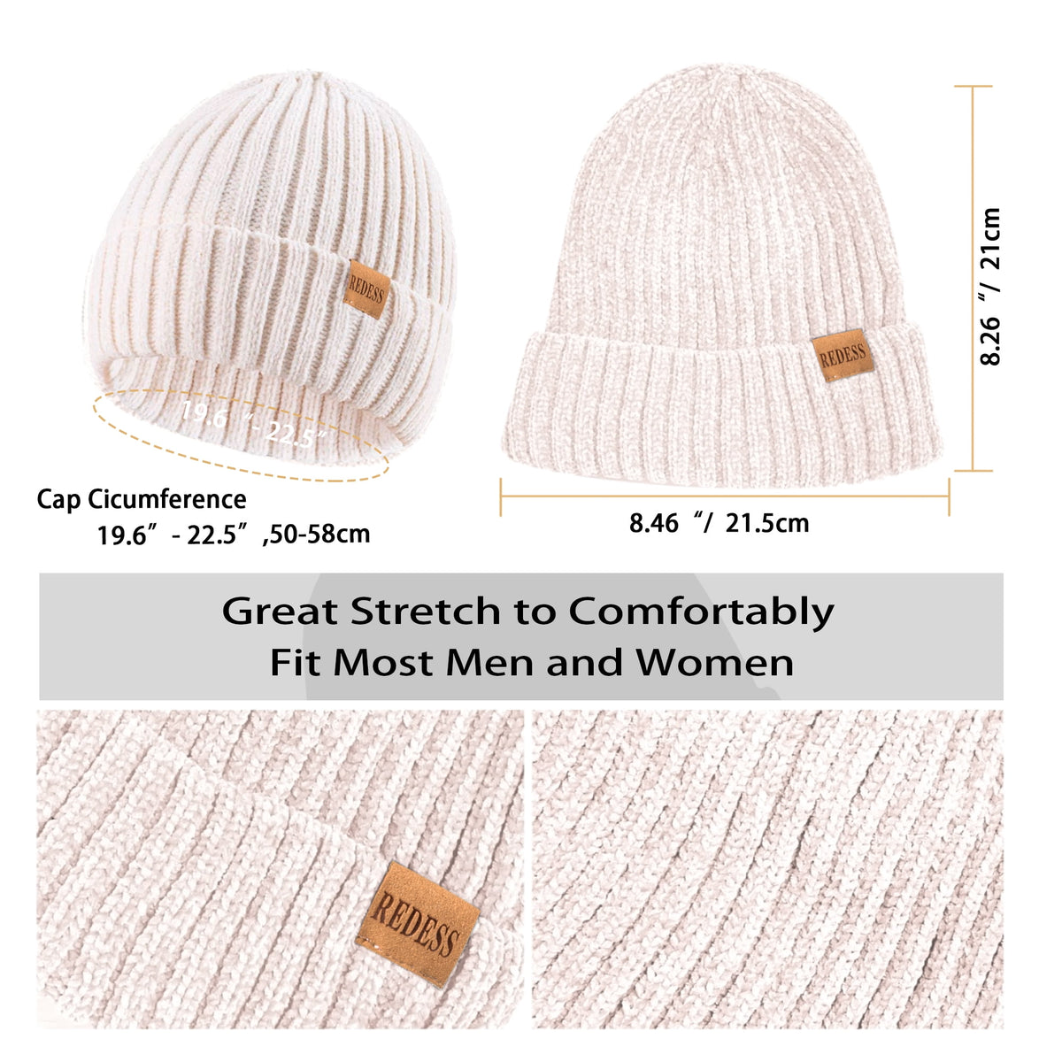REDESS Winter Women's Beanie Hat Scarf Gloves Set-White