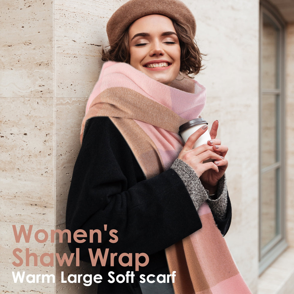 REDESS Scarves for Women Winter Soft Long Tassel Plaid Pattern Pashmina Scarves for Adult Unisex,Pink