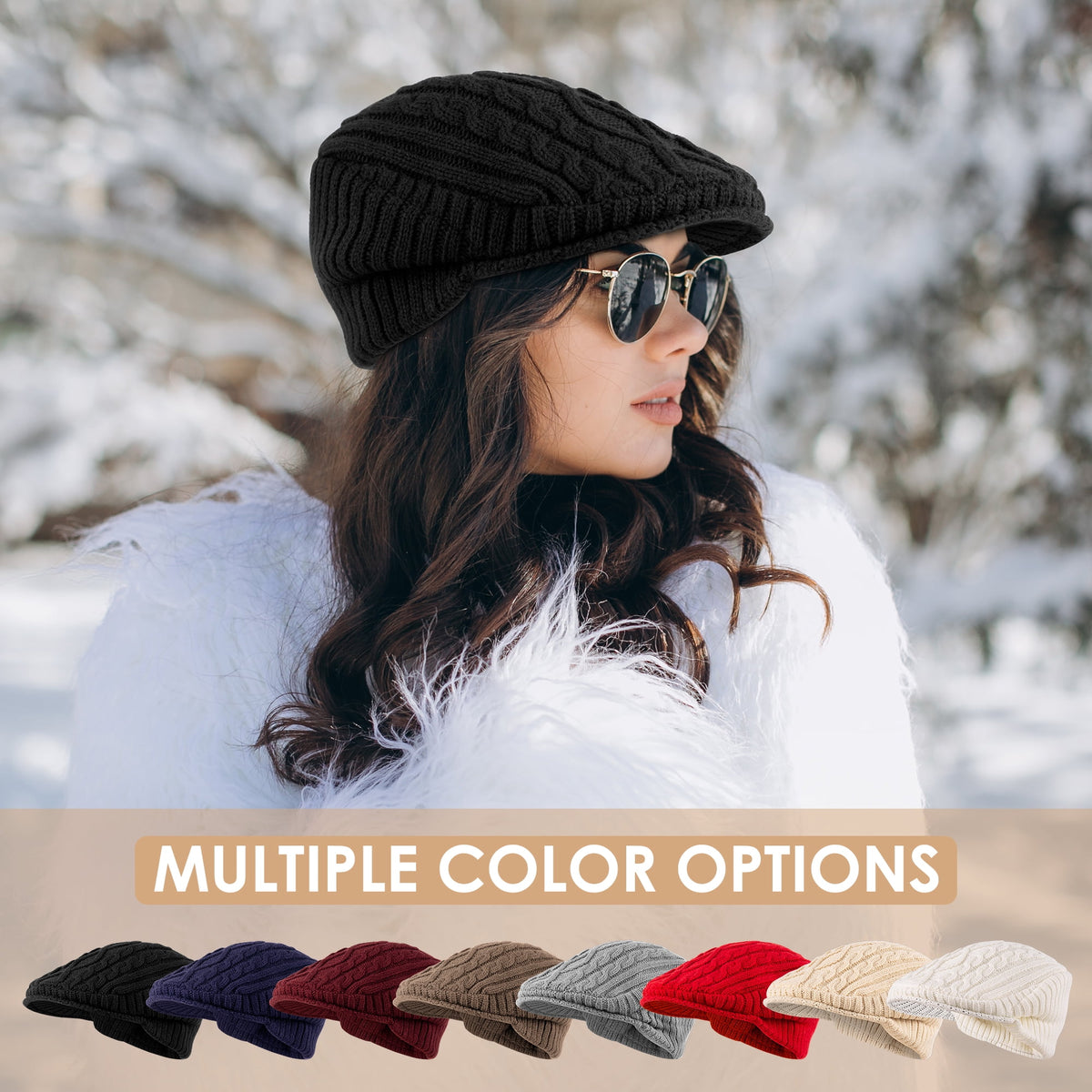 REDESS Winter Beanies Hat for Women,Knit Brimmer Hat Slouchy Beanie Cap with Visor Black