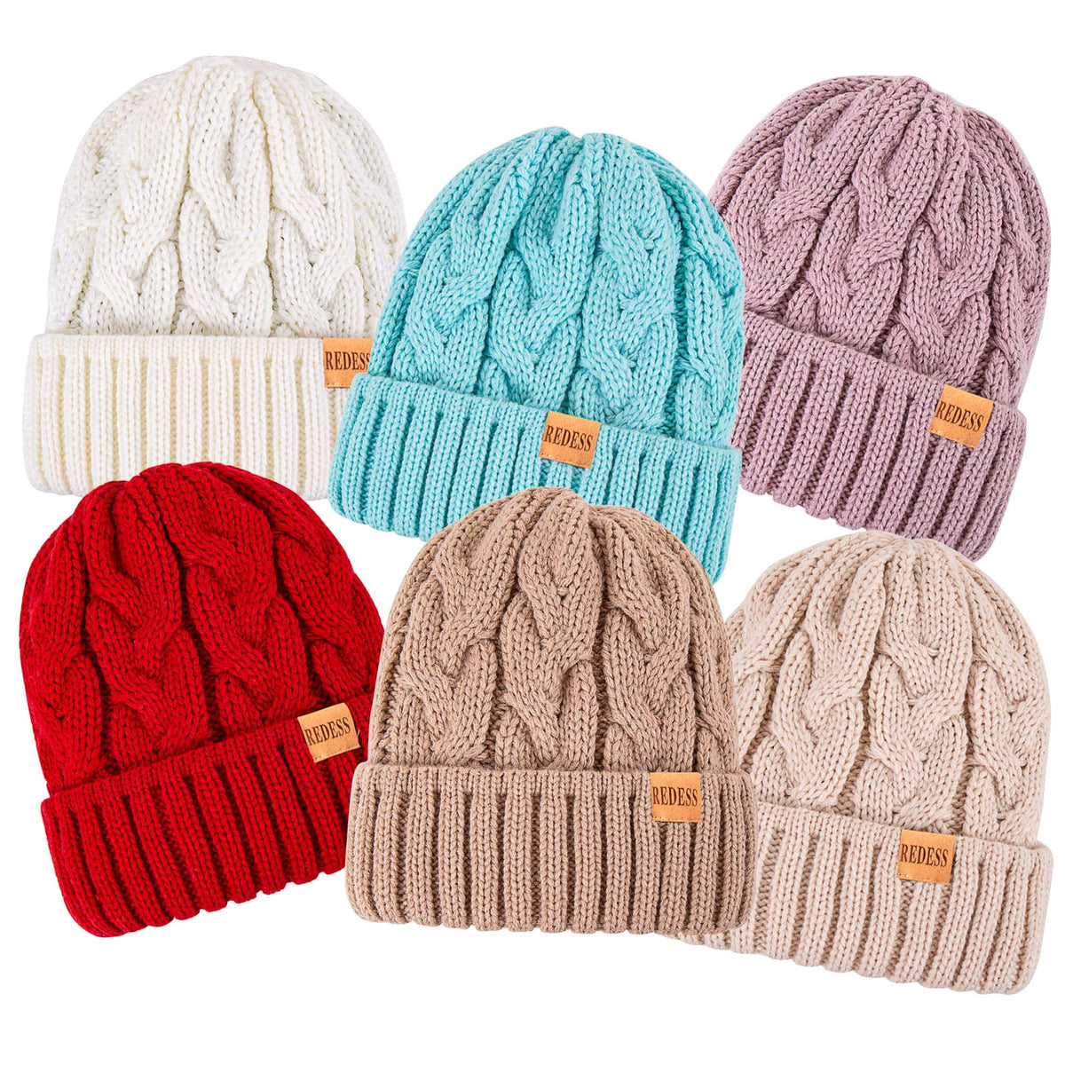 REDESS Beanie for Womens Winter Warm Cable Knit Soft Cap Comfortable Cuffed Stretchy Hat 2 Pack