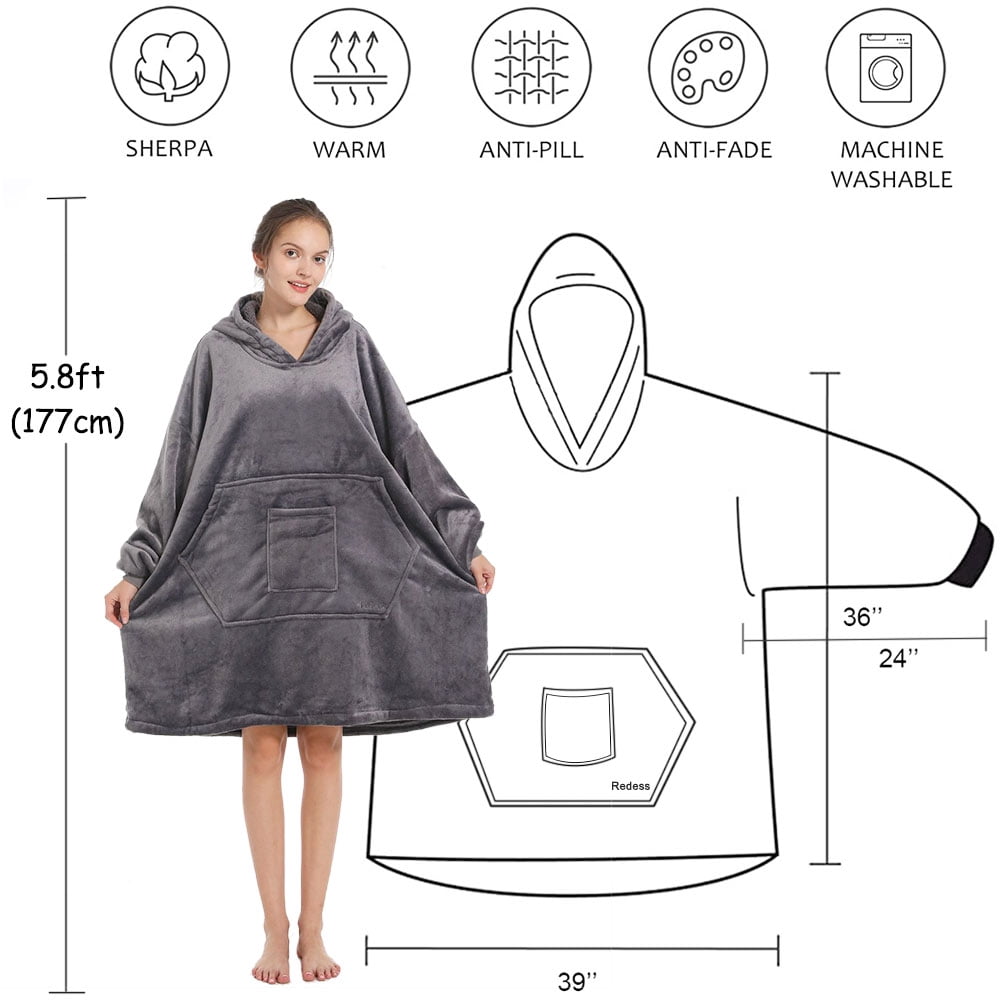 REDESS Wearable Blanket Hoodie, Oversized Blanket Hoodie Sweatshirt for Adults Women Men