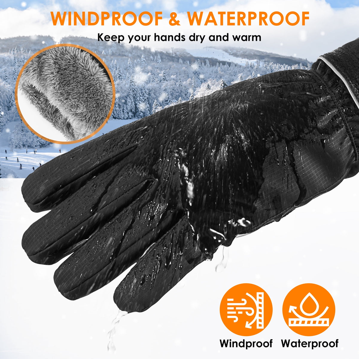 REDESS Unisex Winter Waterproof Black Gloves for Men and Women for Ski Driving Running Cycling Cold Weather