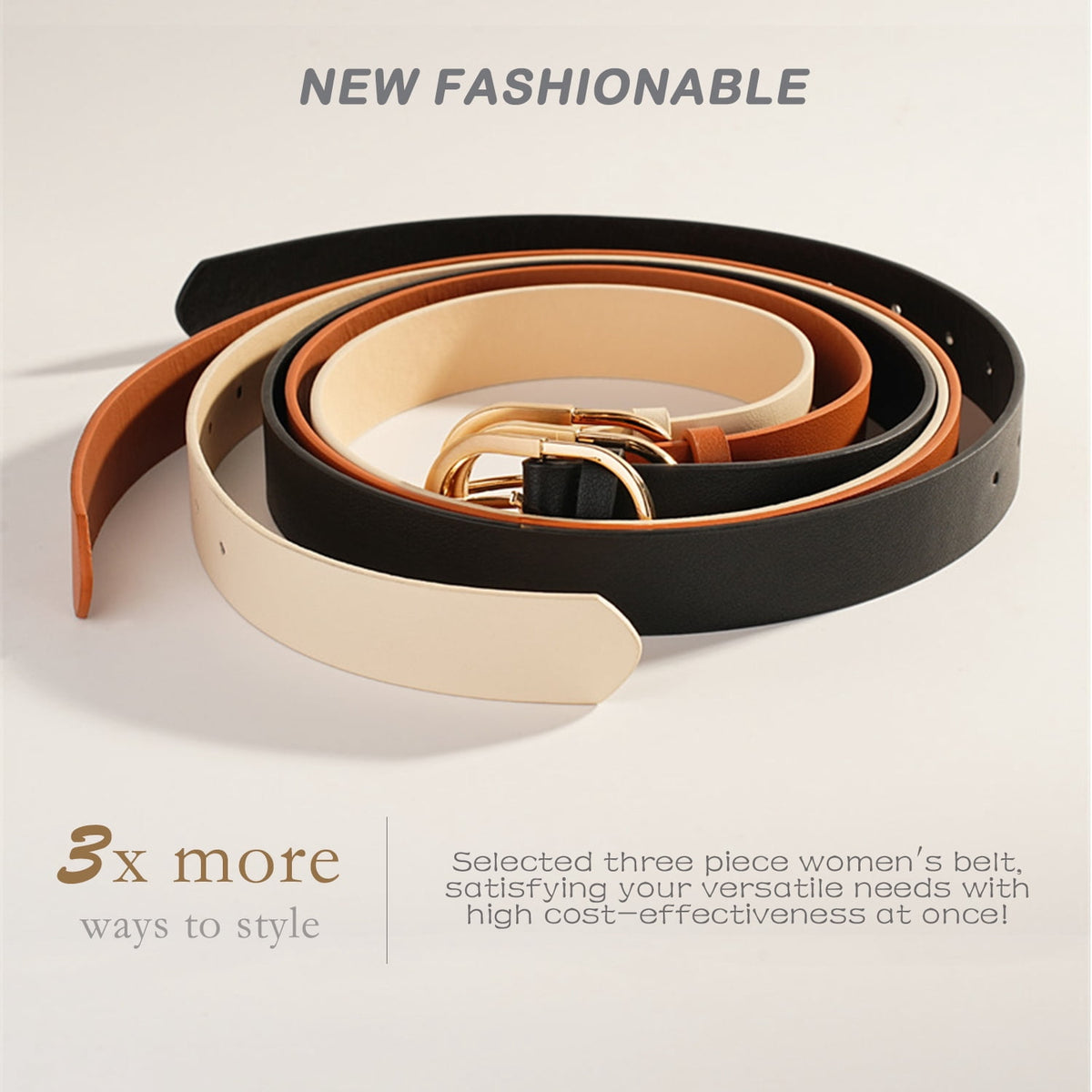 REDESS Belts for Women with Fashion Gold Buckle Leather Belts for Jeans Pants Dress,3 Pack