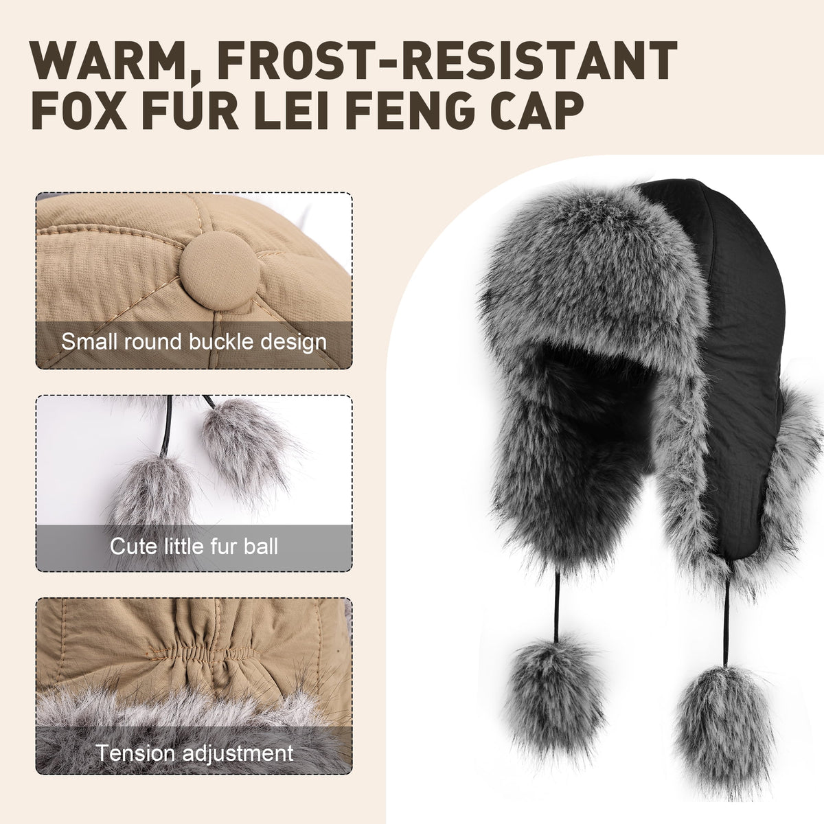 REDESS Trapper Hat for Women Winter Warm with Ear Flaps Ski Hunting Hat Black