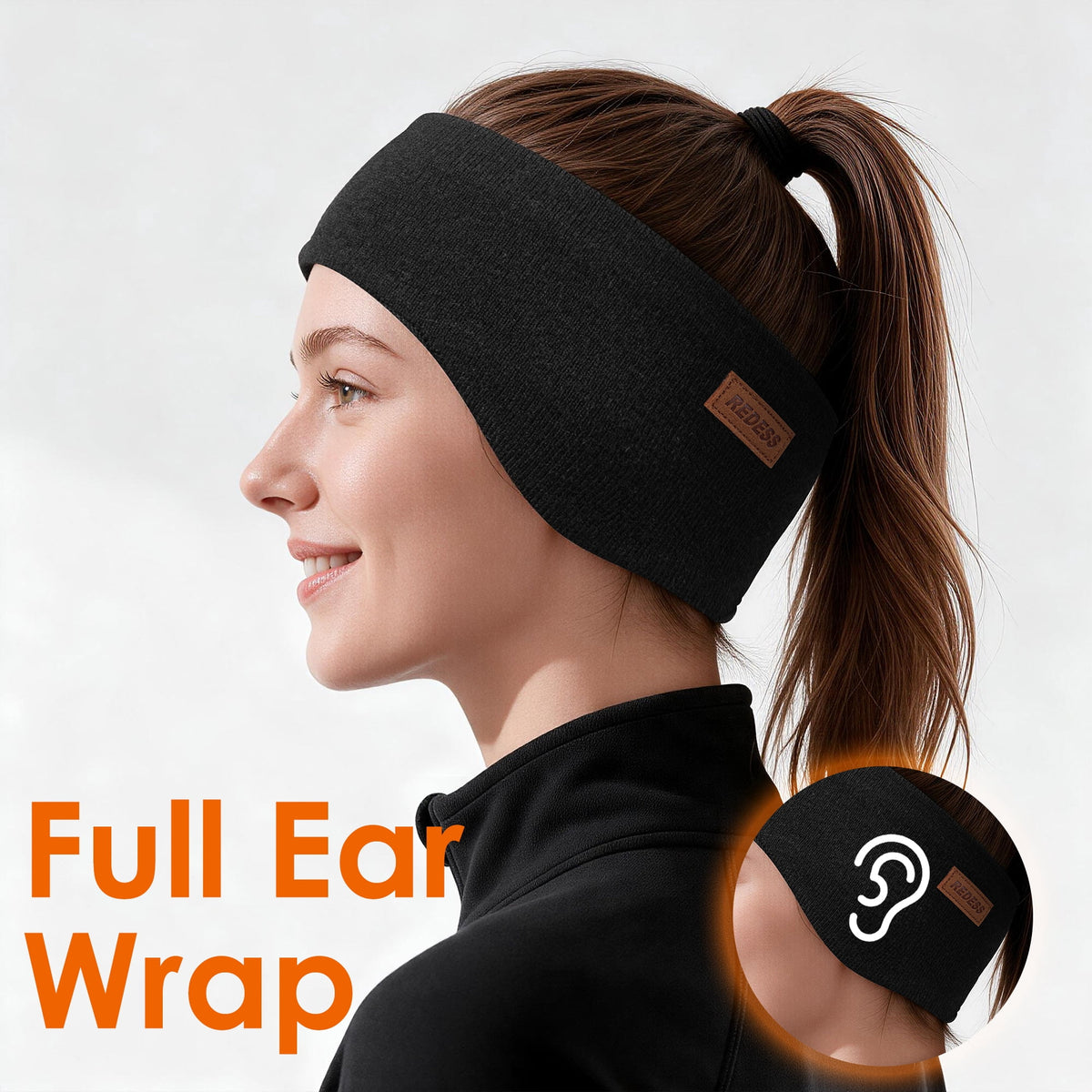 REDESS Winter Headband for Women Soft Fleece Ear Warmer Black Headband 2 Pack