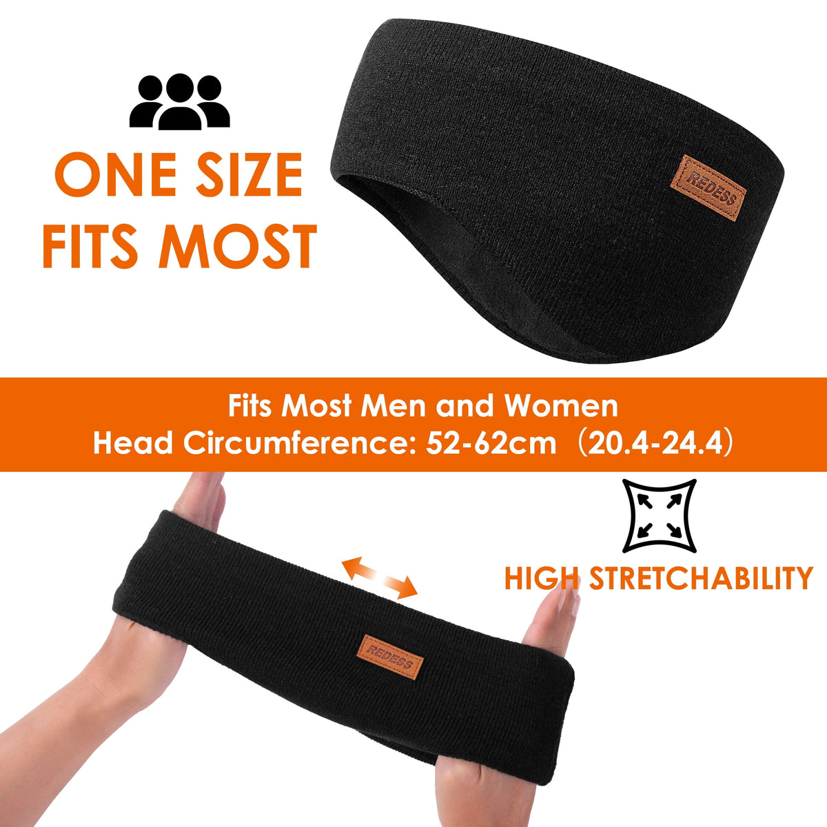 REDESS Winter Headband for Women Soft Fleece Ear Warmer Black Headband 2 Pack