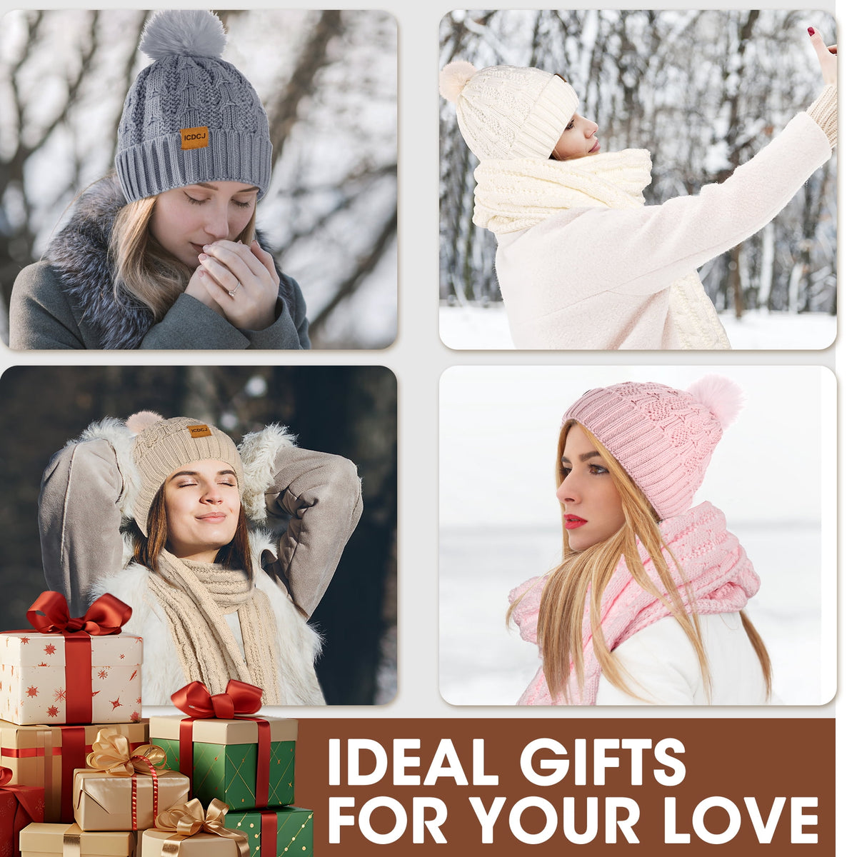 REDESS Hat,Scarf and Gloves Sets for Women's Winter Beanie Hat Touch Screen Gloves Long Scarf Set£¬Black
