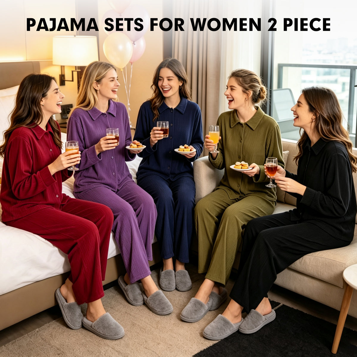 REDESS Womens Pajama Sets, 2 Piece Long Sleeve Lounge Sets Comfy Sleepwear Pajamas for Women Button Up Soft Pjs