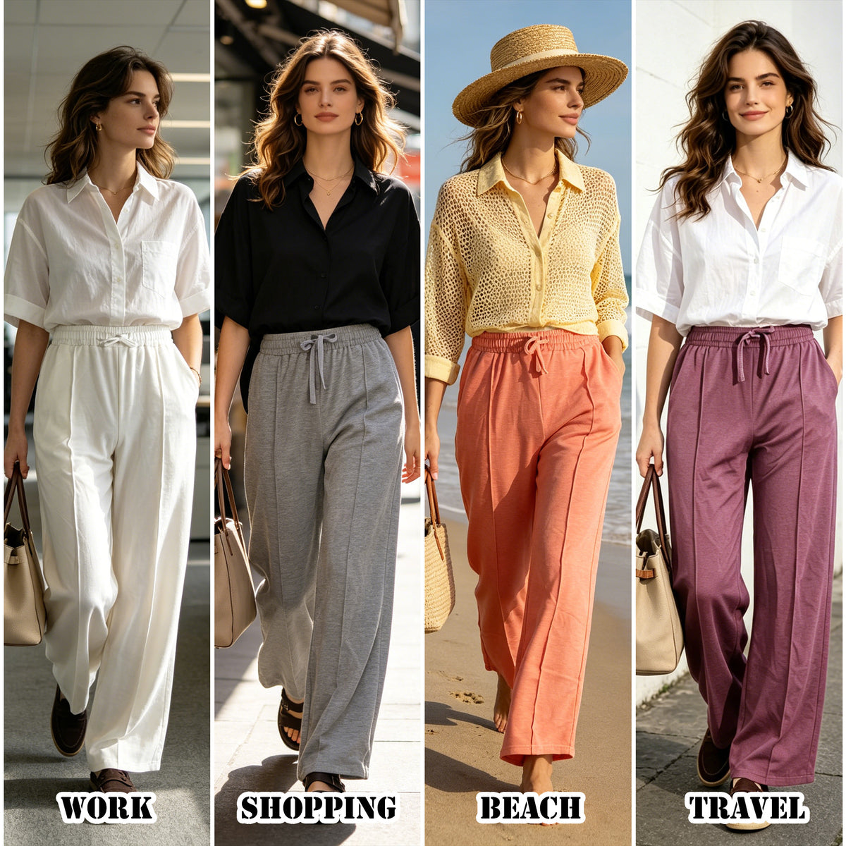 REDESS Sweatpants for Women Wide Leg Casual Baggy Black Sweatpants Drawstring Workout Pants with Pockets,S-XXL