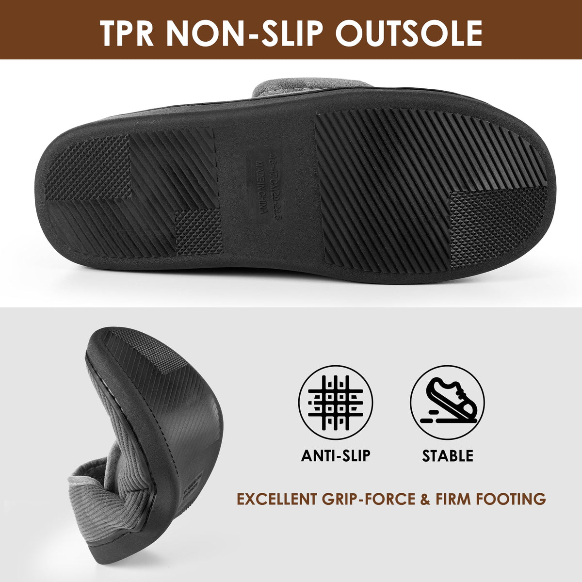 REDESS Mens Closed Toe Closed Heel Slipper, Winter Warm Fleece Lined Indoor Outdoor House Shoes