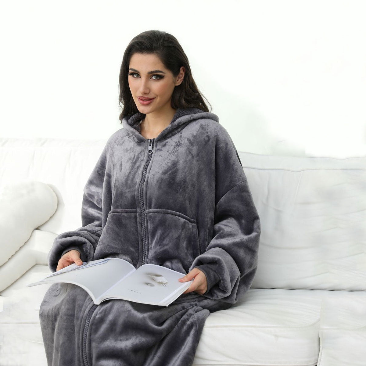 REDESS Oversized Wearable Blanket Hoodie Sweatshirt for Adults Women Men-Dark Grey