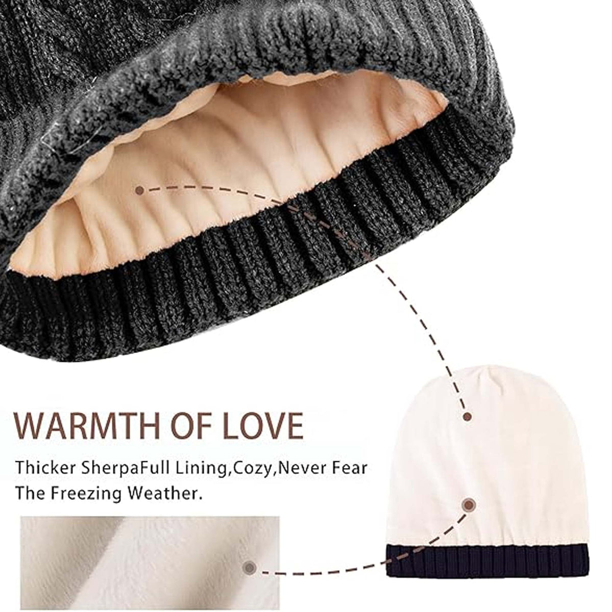 REDESS Womens Winter Hat, Fleece Lined Cable Knit Beanie Hat for Women 2 Pack