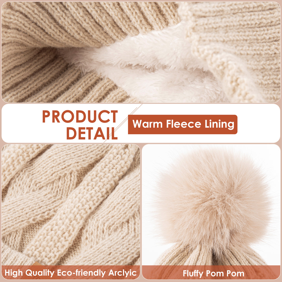 REDESS Beanie Hats for Women,Winter Warm Knitted Fleece Lined Hats Black