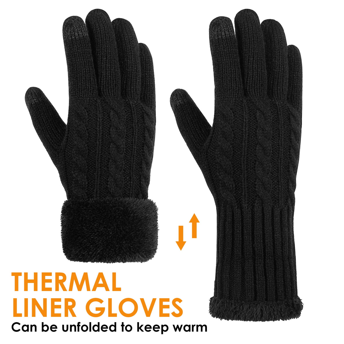 REDESS Women's Thermal Winter Gloves with Fleece Lining & Touch Screen,Black