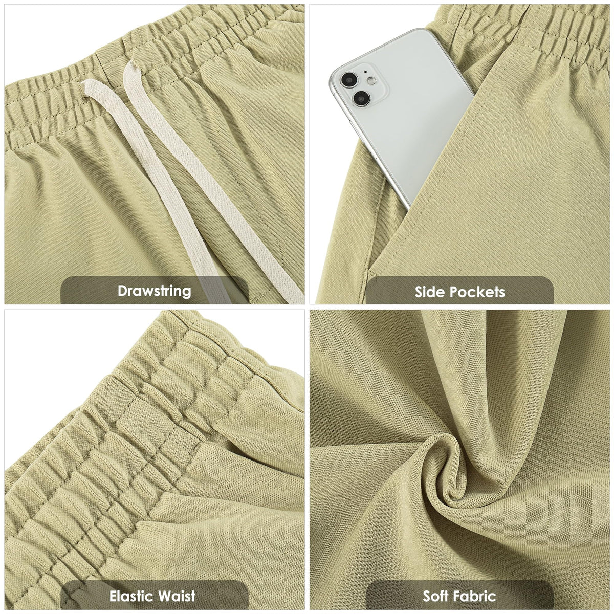 REDESS Mens Shorts Casual with Pockets ,Drawstring Elastic Waistband Shorts for Men,Dark Grey
