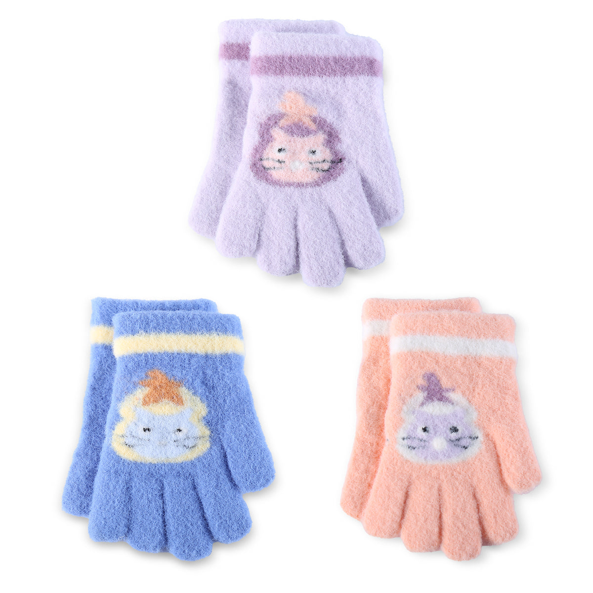 REDESS Gloves for Girls Winter Knitted Stretchy Snow Warm Gloves 3 Pack