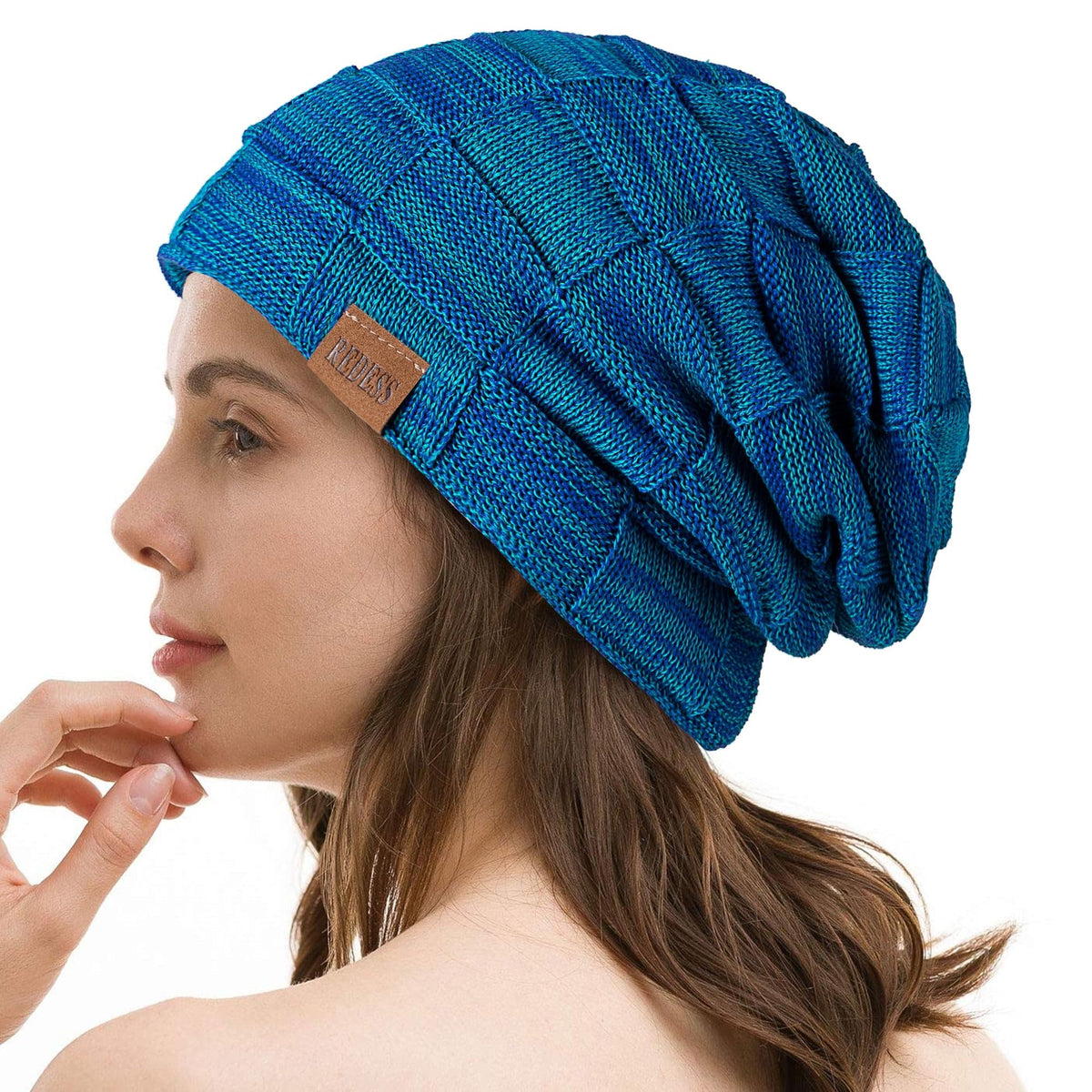 REDESS Beanie Hat for Men and Women Winter Warm Hats Knit Slouchy Thick Skull Cap with Face Cover-Black