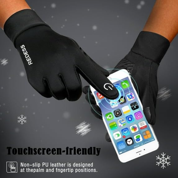 REDESS Mens Womens Winter Gloves with Touchscreen,Black Gloves for Sports Running Skiing Driving Cycling