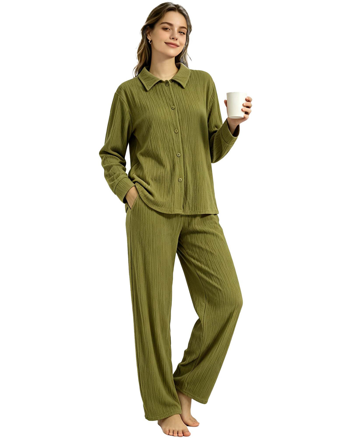 REDESS Womens Pajama Sets, 2 Piece Long Sleeve Lounge Sets Comfy Sleepwear Pajamas for Women Button Up Soft Pjs