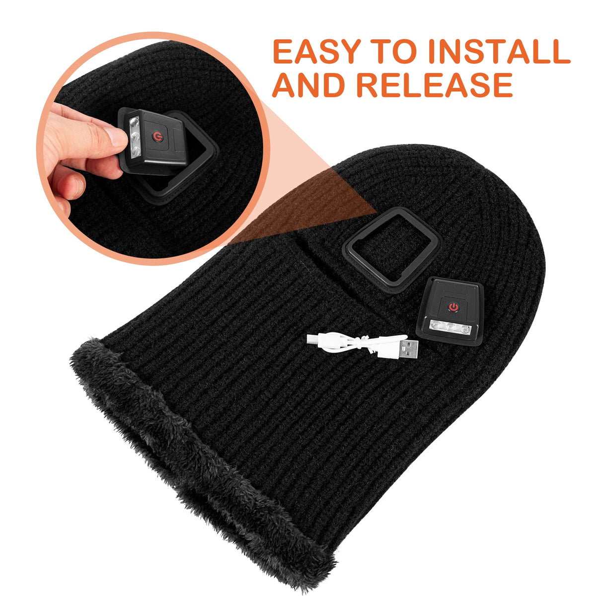 REDESS Balaclava with Light Face Mask for Kid,Unisex USB Rechargeable LED Headlamp Balaclava Black