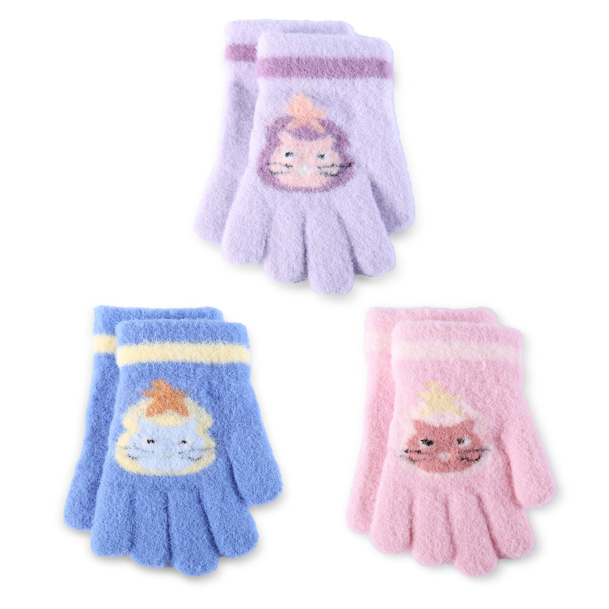 REDESS Gloves for Girls Winter Knitted Stretchy Snow Warm Gloves 3 Pack