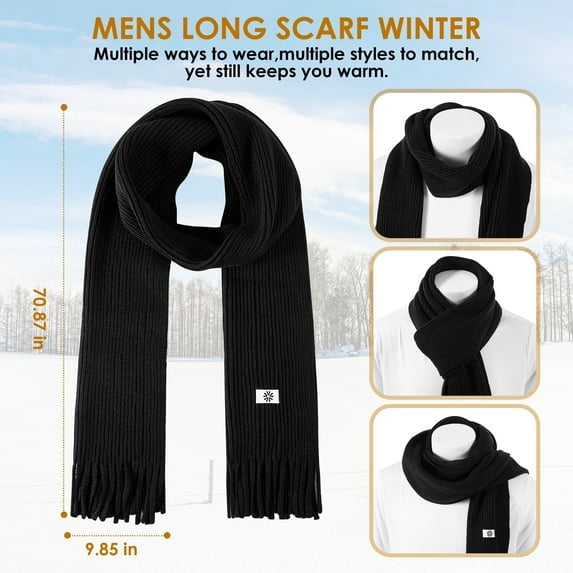 REDESS Winter Scarf for Men and Women Knit Long Thick Scarves for Adult Cold Weather Black