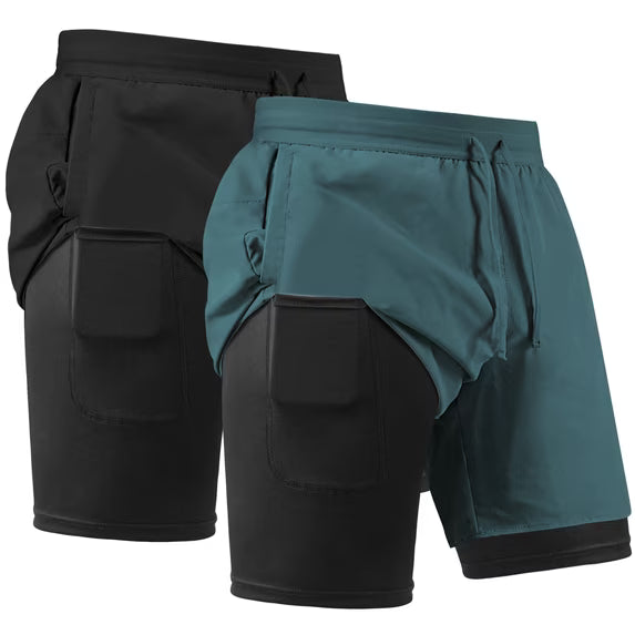 REDESS Men's Shorts with compression liner Athletic Running Workout Gym Activewear Basketball Shorts for Men,Navy Blue,2 Pcs