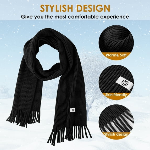 REDESS Winter Scarf for Men and Women Knit Long Thick Scarves for Adult Cold Weather Black