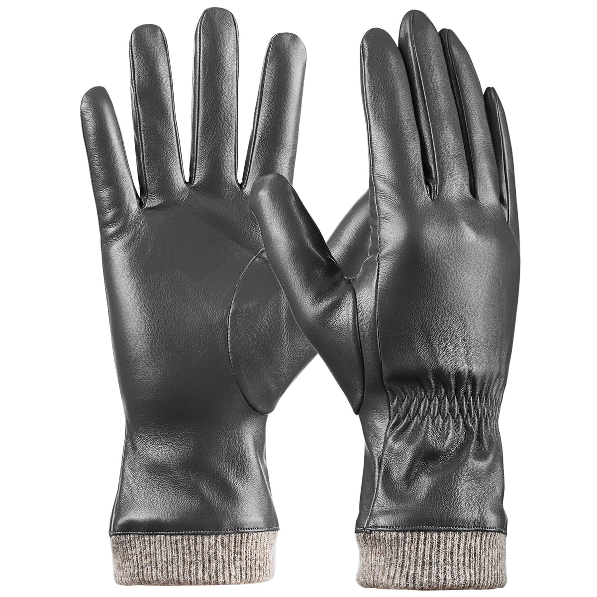 REDESS PU Leather Black Gloves for Women, Soft Winter Thermal Snow Driving Gloves Touchscreen