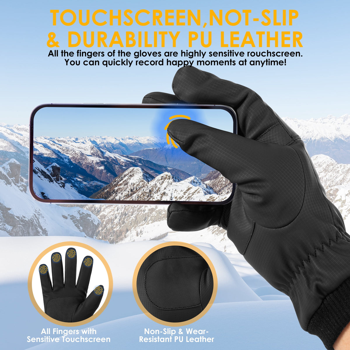 REDESS Men's and Women's Winter Gloves Waterproof Warm for Ski Driving Running Black