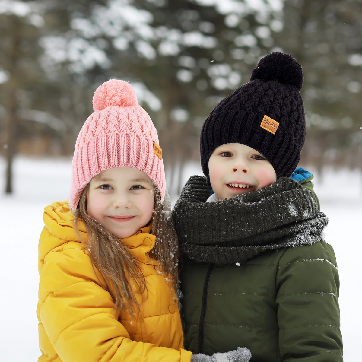 REDESS Kids Winter Beanie Hat, Knit Skull Cap for Girls Boys 3-9 Years Old