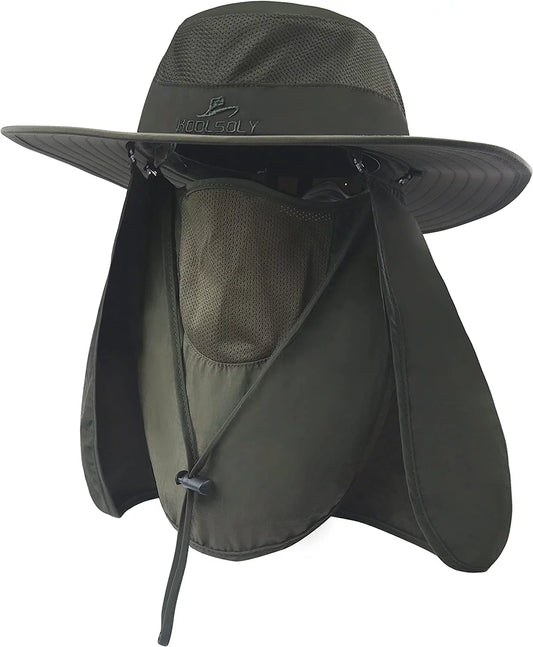 KOOLSOLY Fishing Hat,Sun Cap with UPF 50+ Sun Protection and Neck Flap,Bucket Hat for Man and Women -Green