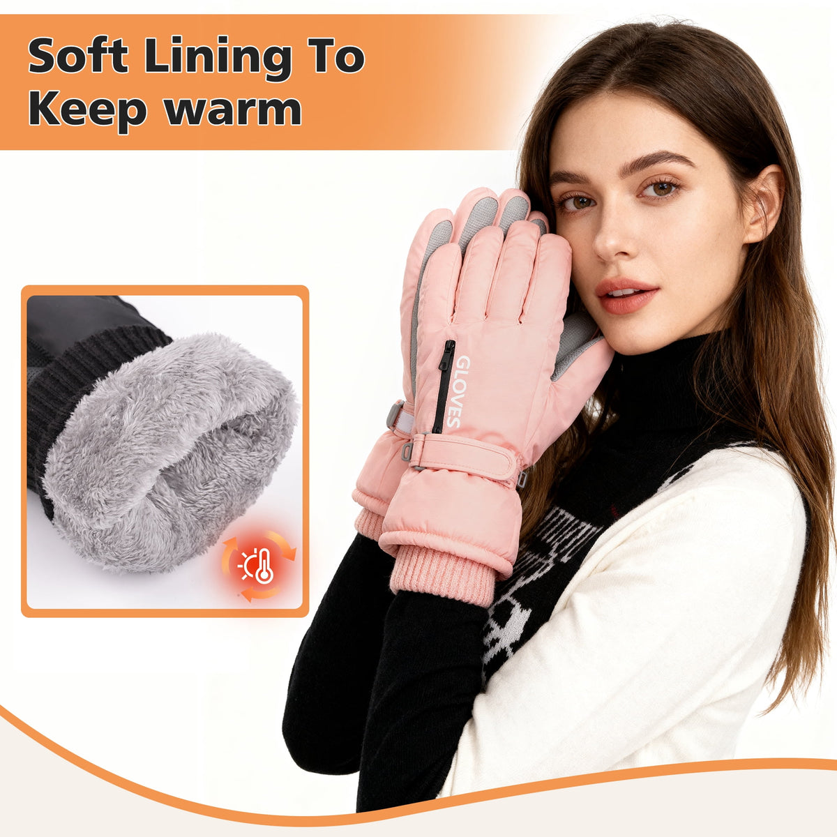 REDESS Women's Waterproof Touchscreen Winter Ski Snowboard Gloves, Black